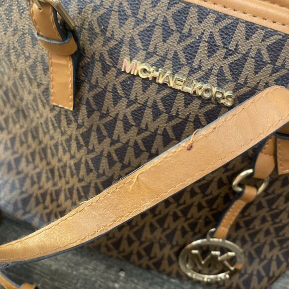 MICHAEL KORS JET SET TRAVEL XS CARRYALL TOTE SHOULDER BAG MK GLITTER GOLD/BROWN - Picture 3 of 8